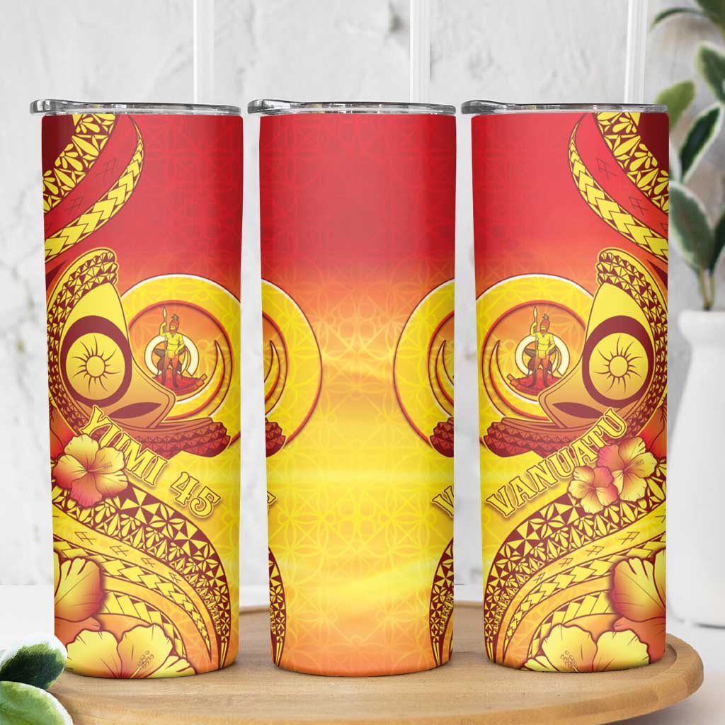 Vanuatu 45 Yia Indipendens Anivesari Skinny Tumbler Tamtam Drum With Boar Tusk LT05 - Polynesian Pride