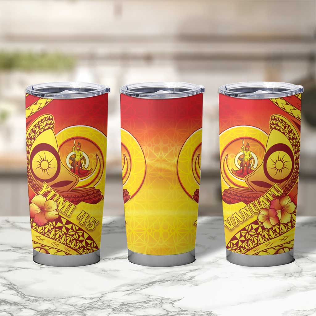 Vanuatu 45 Yia Indipendens Anivesari Tumbler Cup Tamtam Drum With Boar Tusk - Polynesian Pride