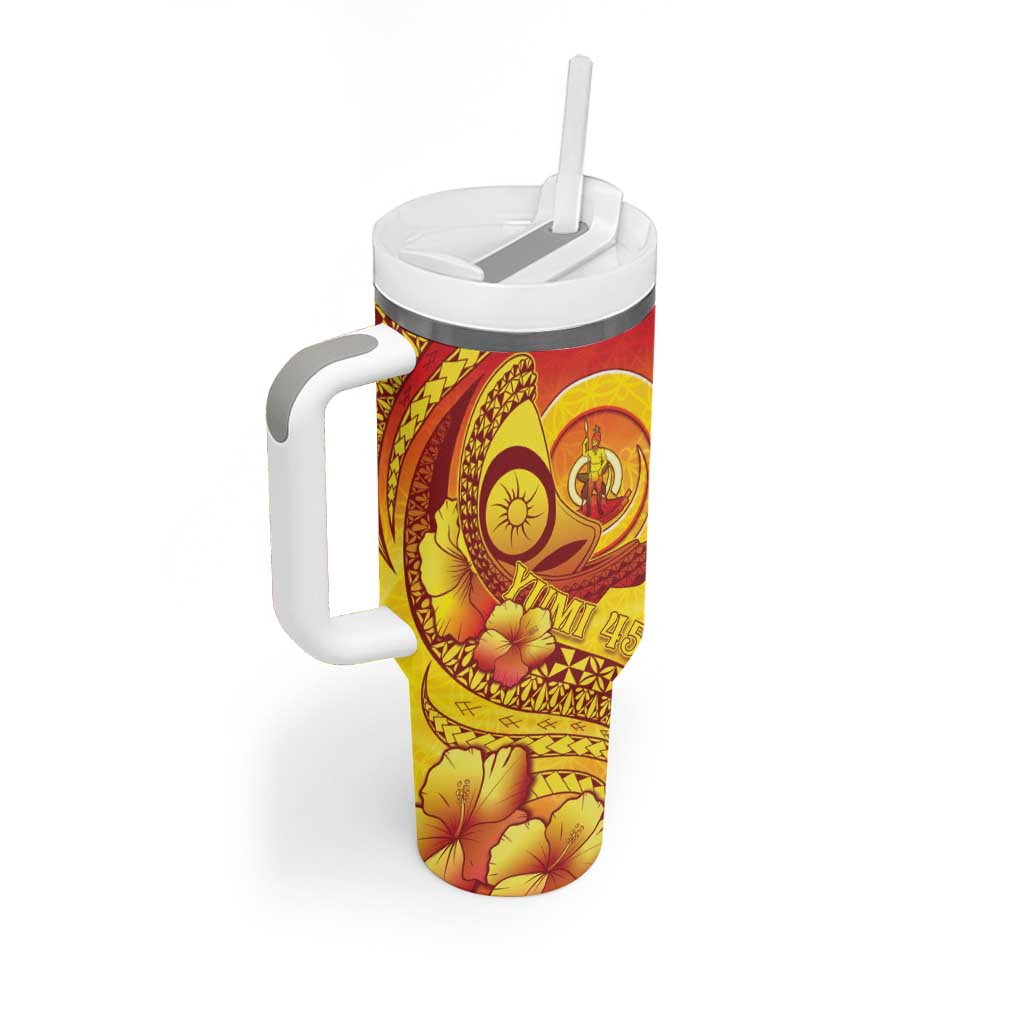 Vanuatu 45 Yia Indipendens Anivesari Tumbler With Handle Tamtam Drum With Boar Tusk - Polynesian Pride
