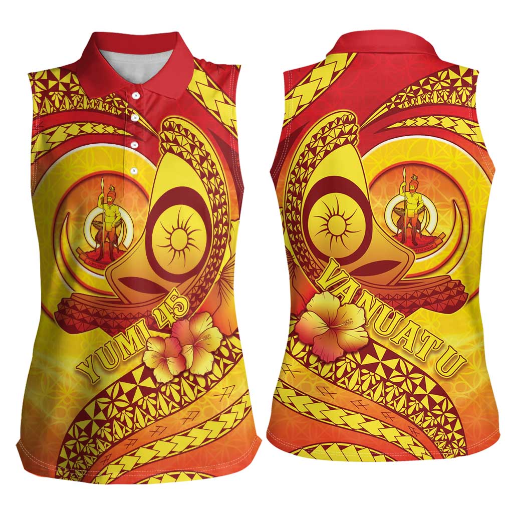 Vanuatu 45 Yia Indipendens Anivesari Women Sleeveless Polo Shirt Tamtam Drum With Boar Tusk LT05 - Polynesian Pride
