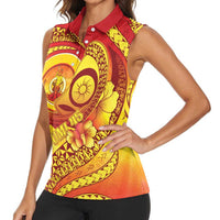 Vanuatu 45 Yia Indipendens Anivesari Women Sleeveless Polo Shirt Tamtam Drum With Boar Tusk LT05 - Polynesian Pride