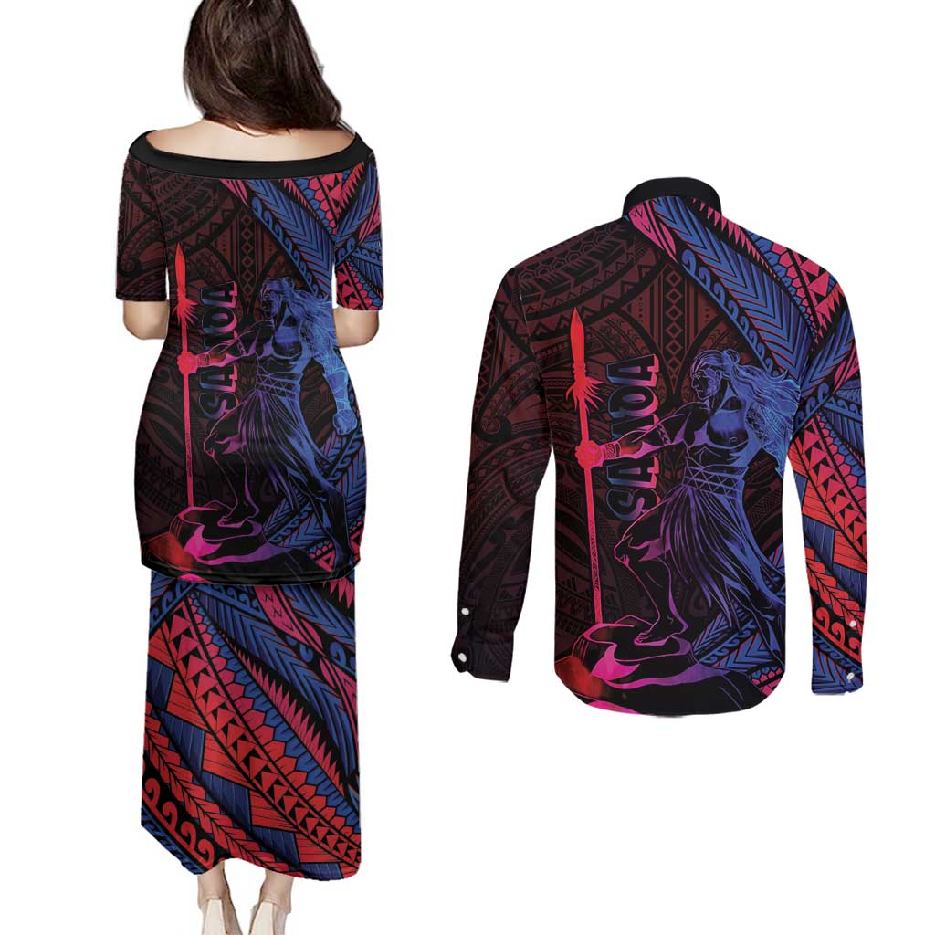 Samoan Pride Couples Matching Puletasi and Long Sleeve Button Shirt The Tui Manua - Polynesian Pride