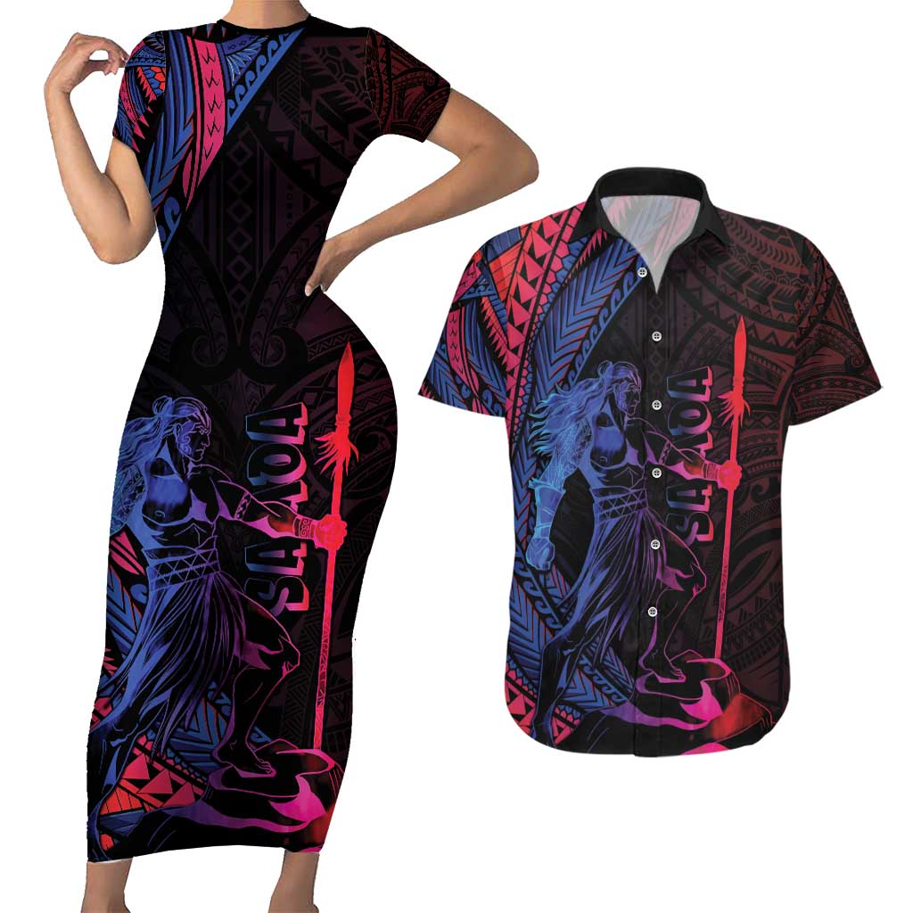 Samoan Pride Couples Matching Short Sleeve Bodycon Dress and Hawaiian Shirt The Tui Manua - Polynesian Pride