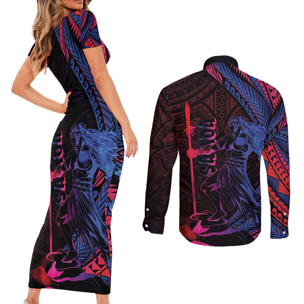 Samoan Pride Couples Matching Short Sleeve Bodycon Dress and Long Sleeve Button Shirt The Tui Manua - Polynesian Pride