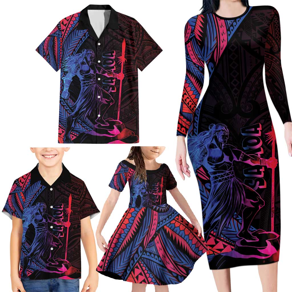 Samoan Pride Family Matching Long Sleeve Bodycon Dress and Hawaiian Shirt The Tui Manua LT05 - Polynesian Pride