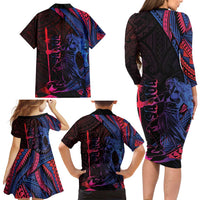 Samoan Pride Family Matching Long Sleeve Bodycon Dress and Hawaiian Shirt The Tui Manua LT05 - Polynesian Pride