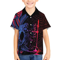 Samoan Pride Family Matching Off The Shoulder Long Sleeve Dress and Hawaiian Shirt The Tui Manua LT05 Son's Shirt Black - Polynesian Pride