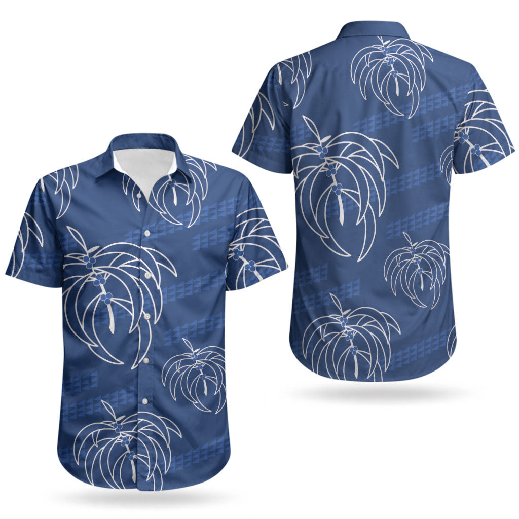 Aloha Hawaii Acacia Koa Leaves Couples Matching Long Sleeve Bodycon Dress and Hawaiian Shirt Navy Kakau Tribal Pattern LT05 - Polynesian Pride