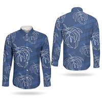 Aloha Hawaii Acacia Koa Leaves Couples Matching Off Shoulder Short Dress and Long Sleeve Button Shirt Navy Kakau Tribal Pattern LT05 - Polynesian Pride