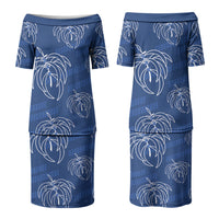 Aloha Hawaii Acacia Koa Leaves Couples Matching Puletasi and Hawaiian Shirt Navy Kakau Tribal Pattern LT05 - Polynesian Pride