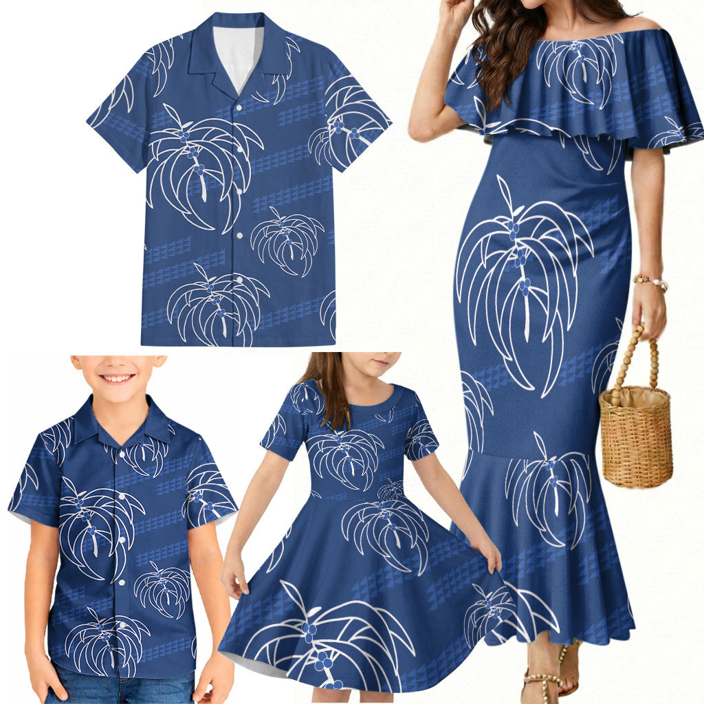 Aloha Hawaii Acacia Koa Leaves Family Matching Mermaid Dress and Hawaiian Shirt Navy Kakau Tribal Pattern LT05 - Polynesian Pride