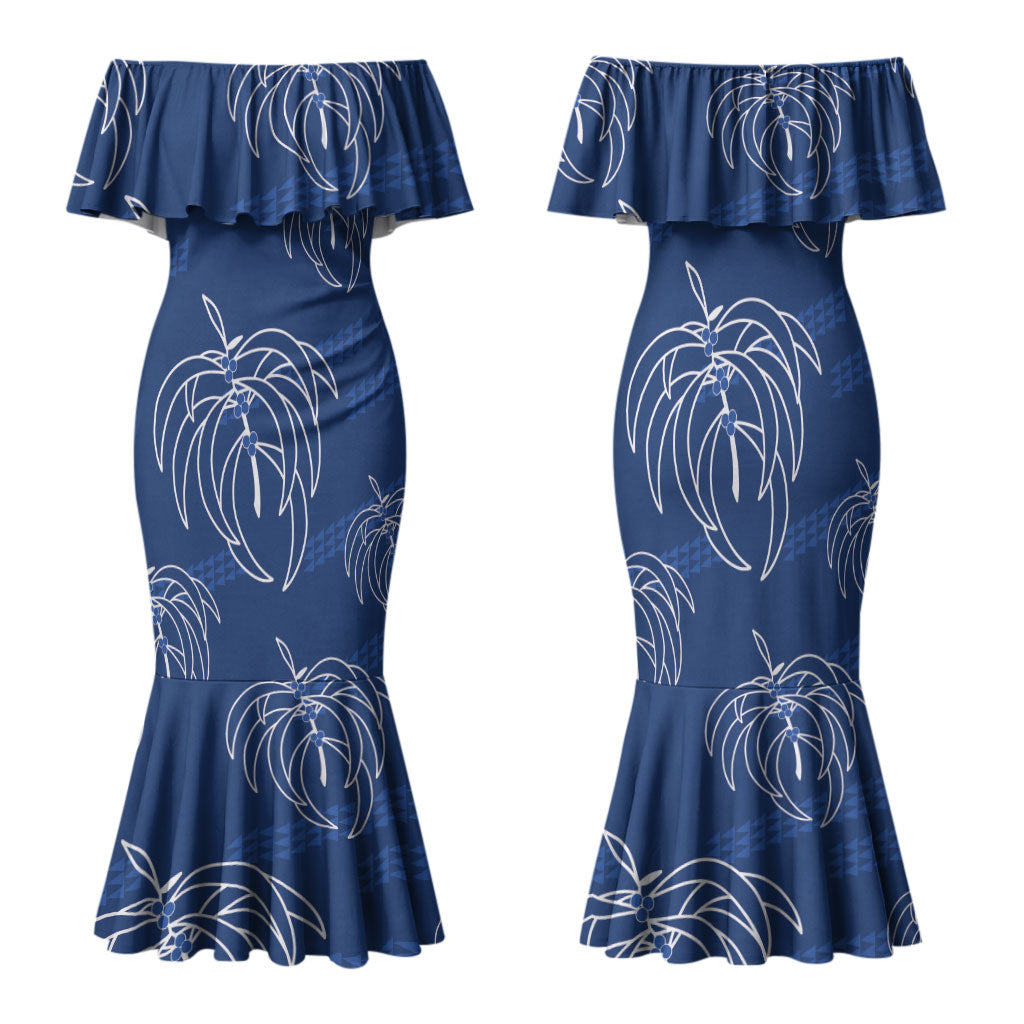 Aloha Hawaii Acacia Koa Leaves Family Matching Mermaid Dress and Hawaiian Shirt Navy Kakau Tribal Pattern LT05 Mom's Dress Navy - Polynesian Pride