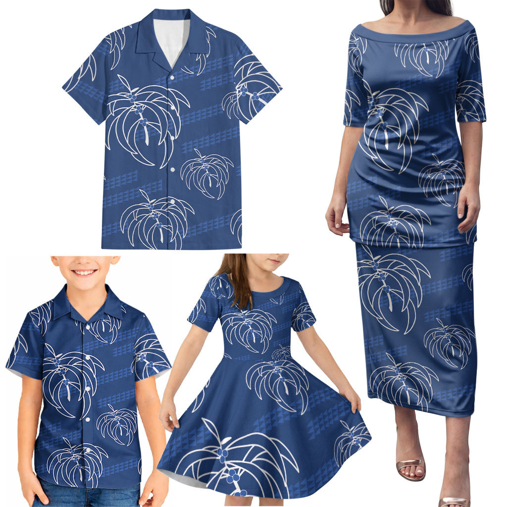 Aloha Hawaii Acacia Koa Leaves Family Matching Puletasi and Hawaiian Shirt Navy Kakau Tribal Pattern LT05 - Polynesian Pride
