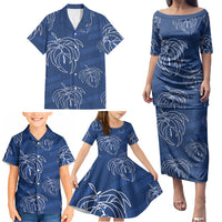 Aloha Hawaii Acacia Koa Leaves Family Matching Puletasi and Hawaiian Shirt Navy Kakau Tribal Pattern LT05 - Polynesian Pride