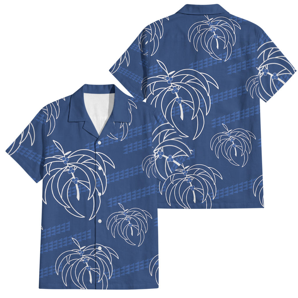 Aloha Hawaii Acacia Koa Leaves Family Matching Puletasi and Hawaiian Shirt Navy Kakau Tribal Pattern LT05 Dad's Shirt - Short Sleeve Navy - Polynesian Pride