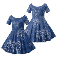 Aloha Hawaii Acacia Koa Leaves Family Matching Short Sleeve Bodycon Dress and Hawaiian Shirt Navy Kakau Tribal Pattern