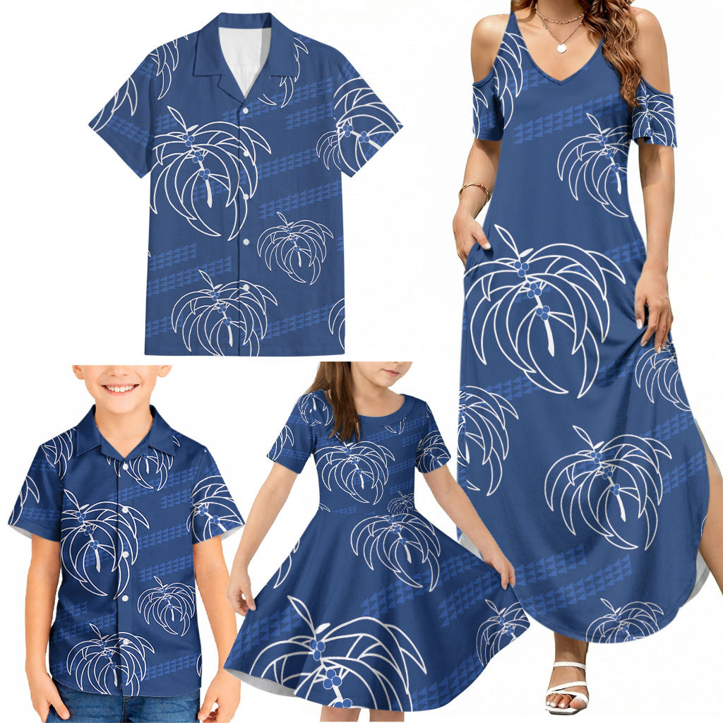 Aloha Hawaii Acacia Koa Leaves Family Matching Summer Maxi Dress and Hawaiian Shirt Navy Kakau Tribal Pattern LT05 - Polynesian Pride
