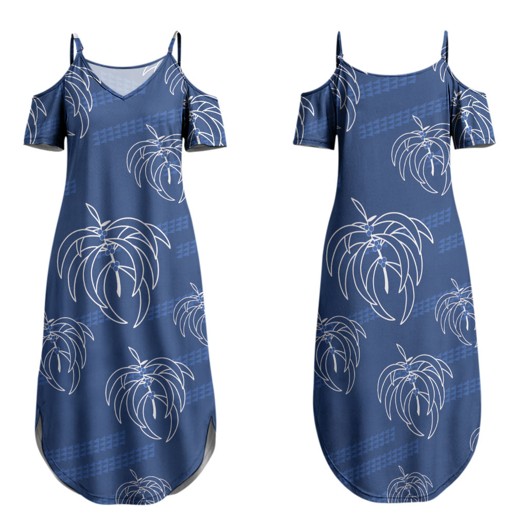 Aloha Hawaii Acacia Koa Leaves Family Matching Summer Maxi Dress and Hawaiian Shirt Navy Kakau Tribal Pattern LT05 Mom's Dress Navy - Polynesian Pride
