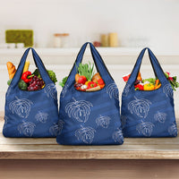 Aloha Hawaii Acacia Koa Leaves Grocery Bag Navy Kakau Tribal Pattern