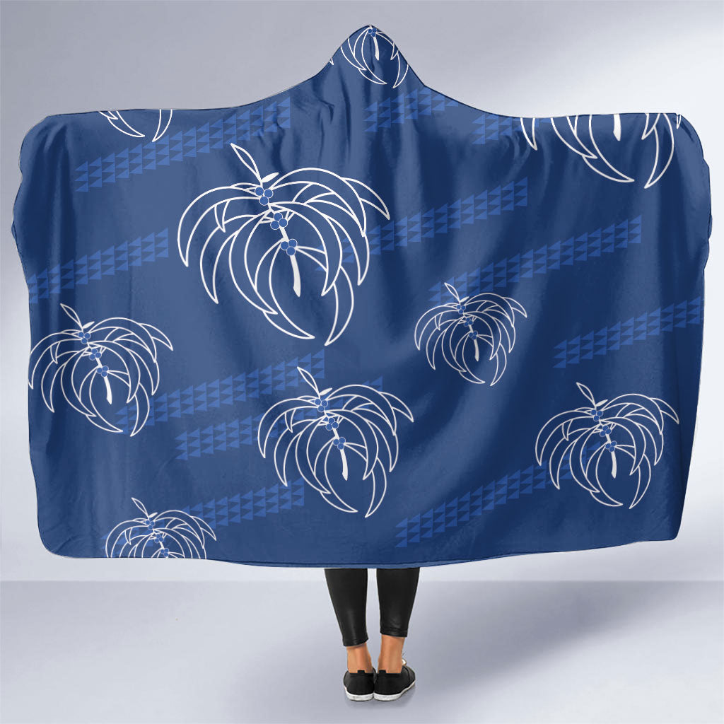 Aloha Hawaii Acacia Koa Leaves Hooded Blanket Navy Kakau Tribal Pattern LT05 One Size Navy - Polynesian Pride