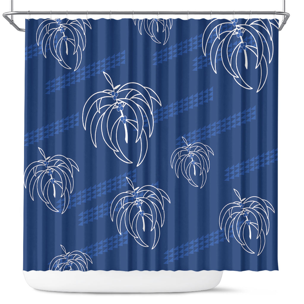 Aloha Hawaii Acacia Koa Leaves Shower Curtain Navy Kakau Tribal Pattern LT05 Navy - Polynesian Pride