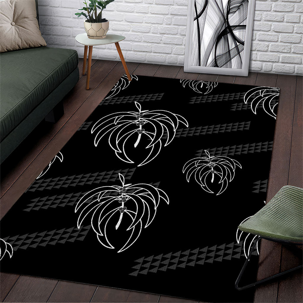 Aloha Hawaii Acacia Koa Leaves Area Rug Black Kakau Tribal Pattern LT05 Black - Polynesian Pride