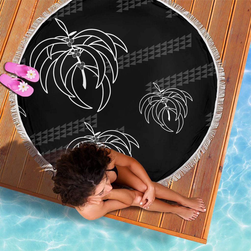 Aloha Hawaii Acacia Koa Leaves Beach Blanket Black Kakau Tribal Pattern LT05 - Polynesian Pride