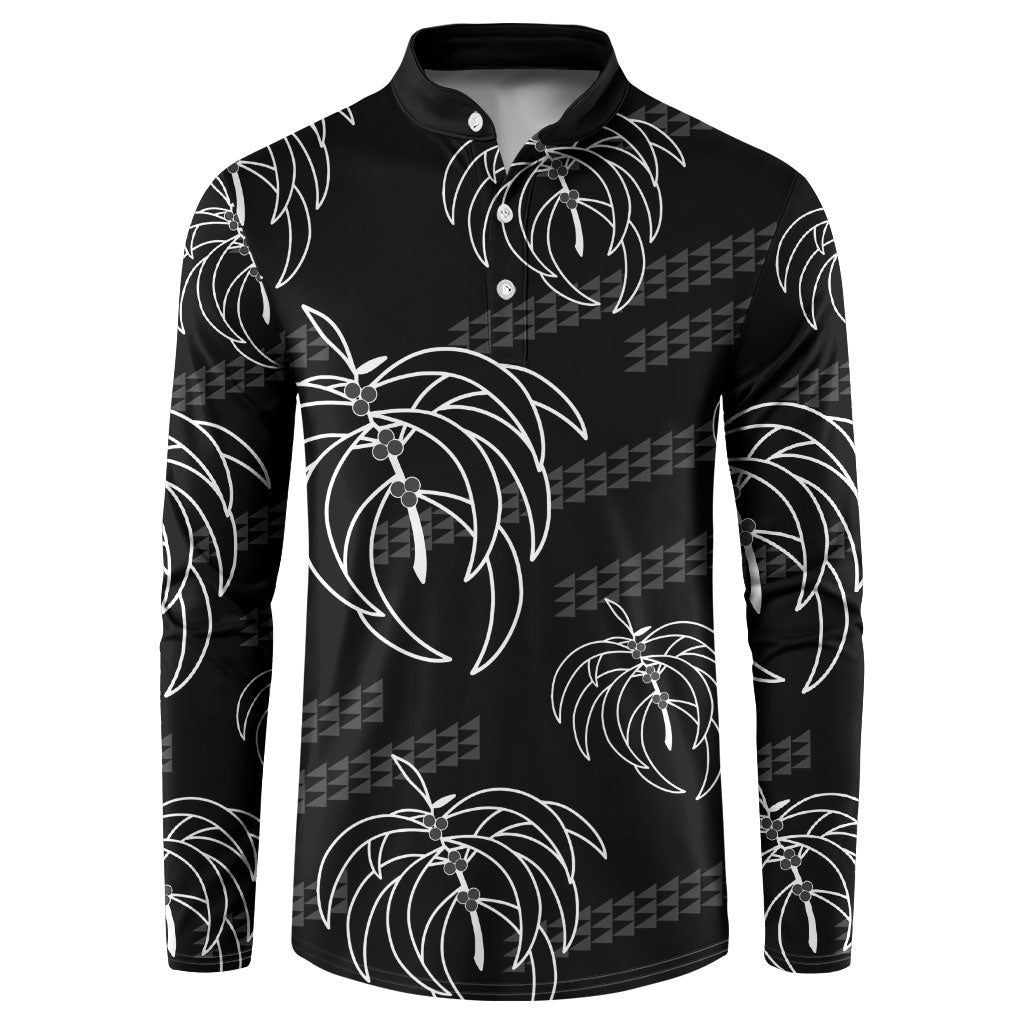 Aloha Hawaii Acacia Koa Leaves Button Sweatshirt Black Kakau Tribal Pattern LT05 Black - Polynesian Pride
