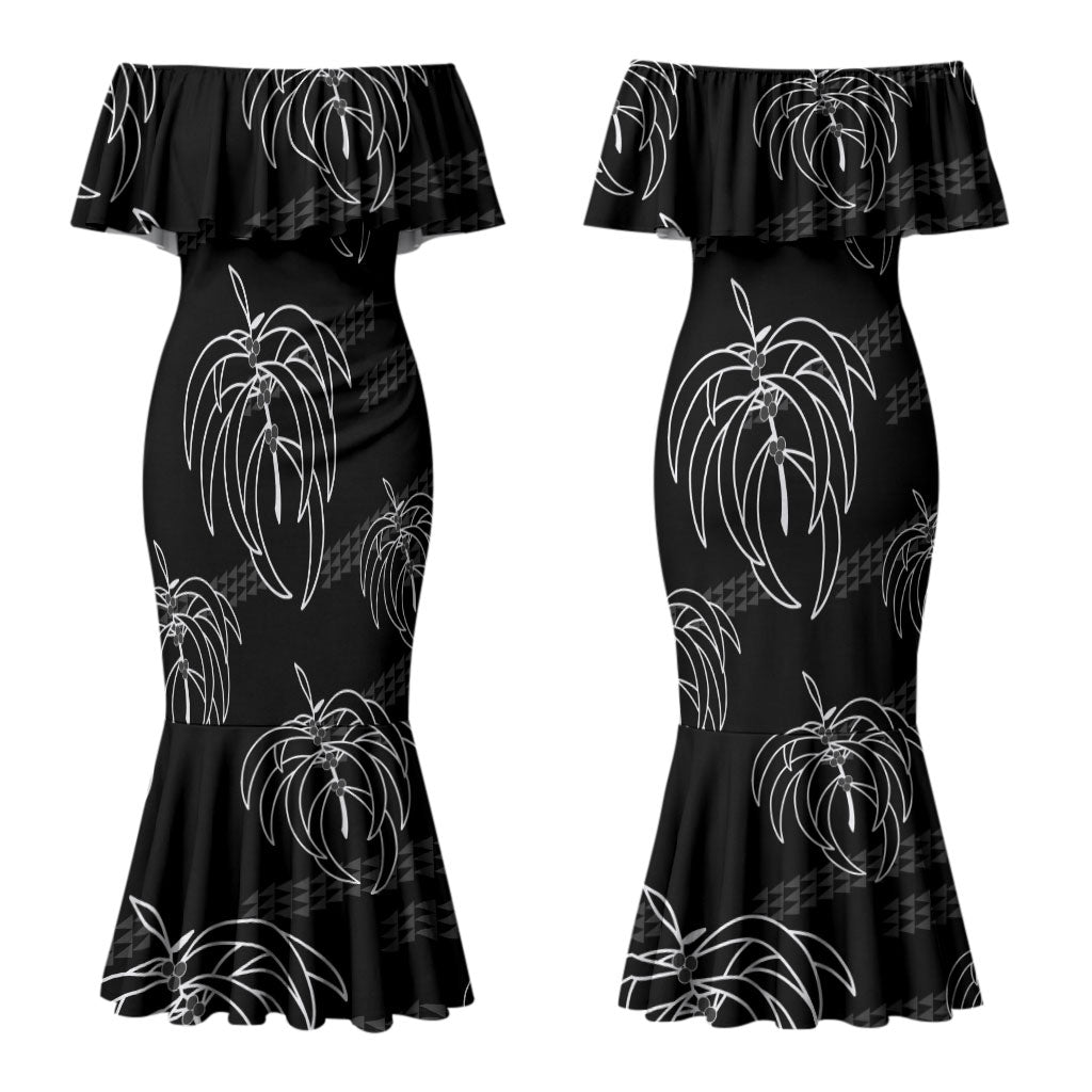 Aloha Hawaii Acacia Koa Leaves Couples Matching Mermaid Dress and Hawaiian Shirt Black Kakau Tribal Pattern LT05 - Polynesian Pride