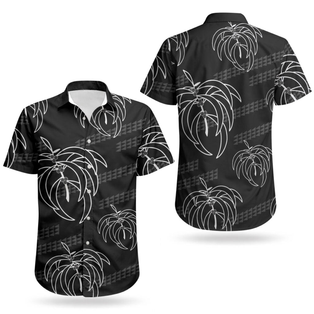 Aloha Hawaii Acacia Koa Leaves Couples Matching Short Sleeve Bodycon Dress and Hawaiian Shirt Black Kakau Tribal Pattern LT05 - Polynesian Pride