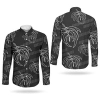 Aloha Hawaii Acacia Koa Leaves Couples Matching Short Sleeve Bodycon Dress and Long Sleeve Button Shirt Black Kakau Tribal Pattern LT05 - Polynesian Pride