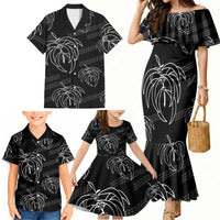 Aloha Hawaii Acacia Koa Leaves Family Matching Mermaid Dress and Hawaiian Shirt Black Kakau Tribal Pattern LT05 - Polynesian Pride