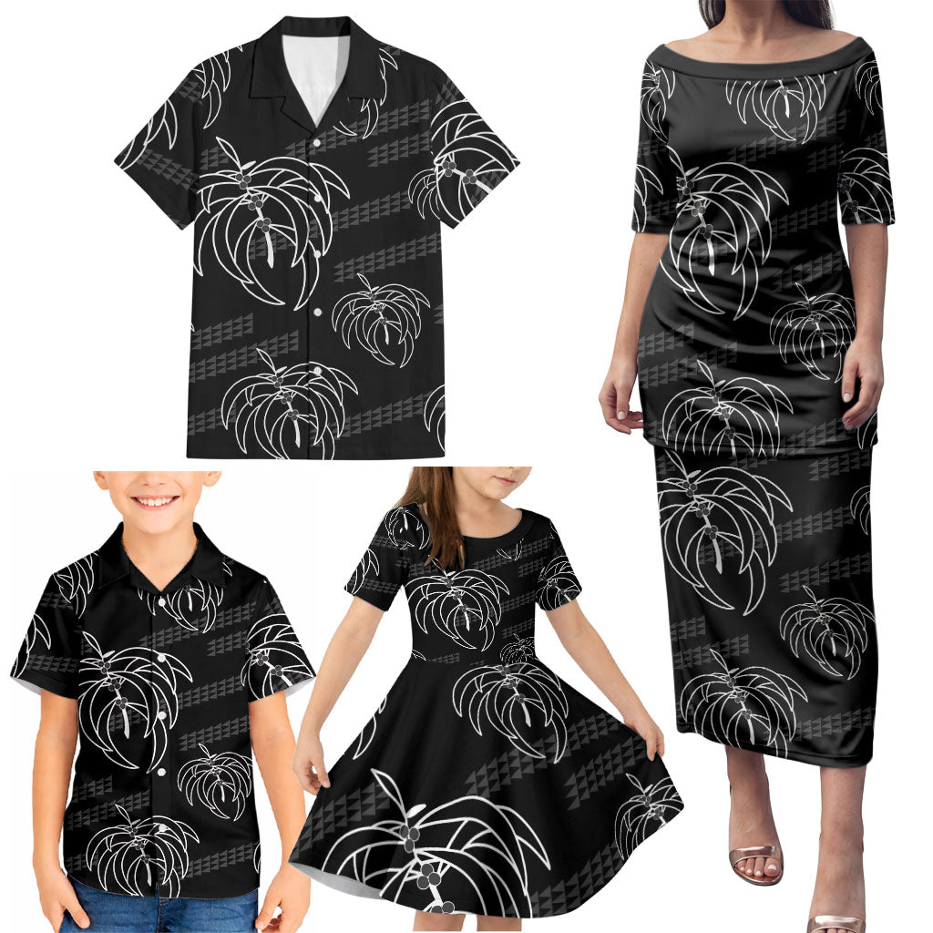 Aloha Hawaii Acacia Koa Leaves Family Matching Puletasi and Hawaiian Shirt Black Kakau Tribal Pattern LT05 - Polynesian Pride