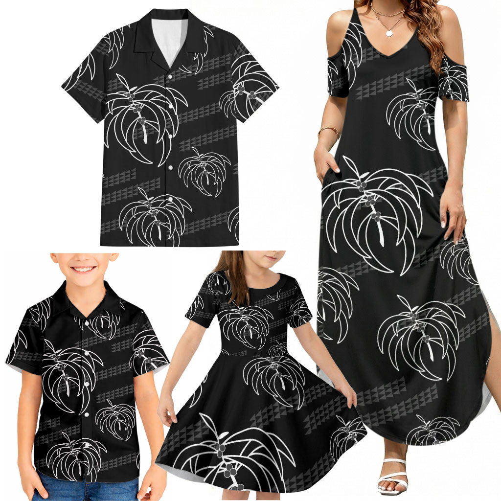 Aloha Hawaii Acacia Koa Leaves Family Matching Summer Maxi Dress and Hawaiian Shirt Black Kakau Tribal Pattern LT05 - Polynesian Pride