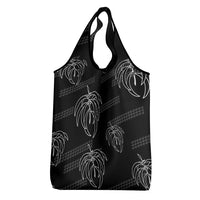 Aloha Hawaii Acacia Koa Leaves Grocery Bag Black Kakau Tribal Pattern