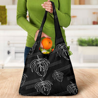 Aloha Hawaii Acacia Koa Leaves Grocery Bag Black Kakau Tribal Pattern