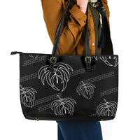 Aloha Hawaii Acacia Koa Leaves Leather Tote Bag Black Kakau Tribal Pattern