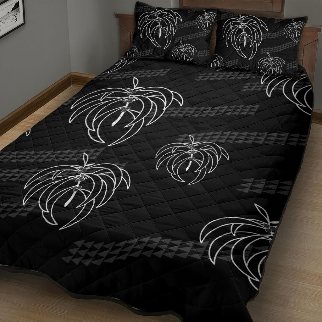 Aloha Hawaii Acacia Koa Leaves Quilt Bed Set Black Kakau Tribal Pattern LT05 - Polynesian Pride