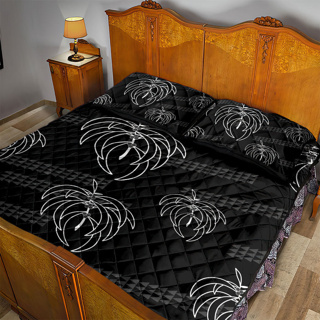 Aloha Hawaii Acacia Koa Leaves Quilt Bed Set Black Kakau Tribal Pattern LT05 - Polynesian Pride