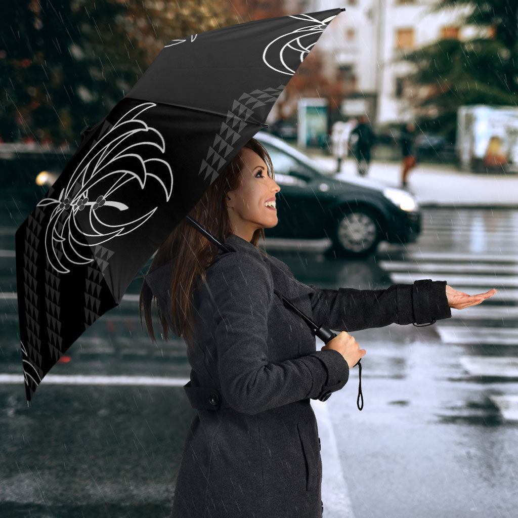 Aloha Hawaii Acacia Koa Leaves Umbrella Black Kakau Tribal Pattern LT05 - Polynesian Pride