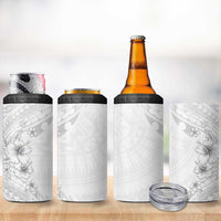Lotu Tamaiti Samoa 4 in 1 Can Cooler Tumbler White Sunday Polynesian Tribal Pattern Elegant Style
