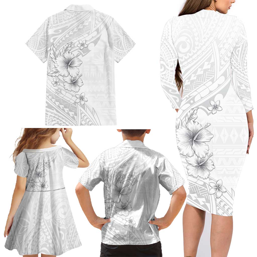 Lotu Tamaiti Samoa Family Matching Long Sleeve Bodycon Dress and Hawaiian Shirt White Sunday Polynesian Tribal Pattern Elegant Style LT05 - Polynesian Pride