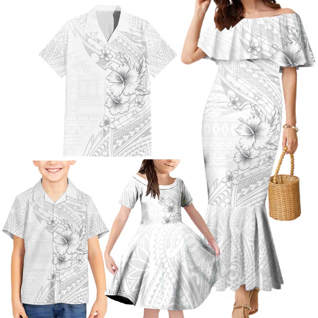 Lotu Tamaiti Samoa Family Matching Mermaid Dress and Hawaiian Shirt White Sunday Polynesian Tribal Pattern Elegant Style LT05 - Polynesian Pride