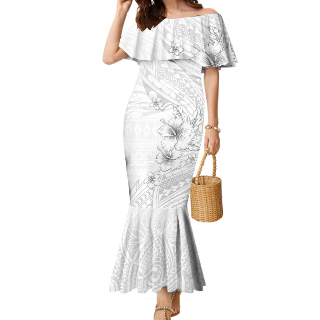 Lotu Tamaiti Samoa Family Matching Mermaid Dress and Hawaiian Shirt White Sunday Polynesian Tribal Pattern Elegant Style LT05 Mom's Dress White - Polynesian Pride