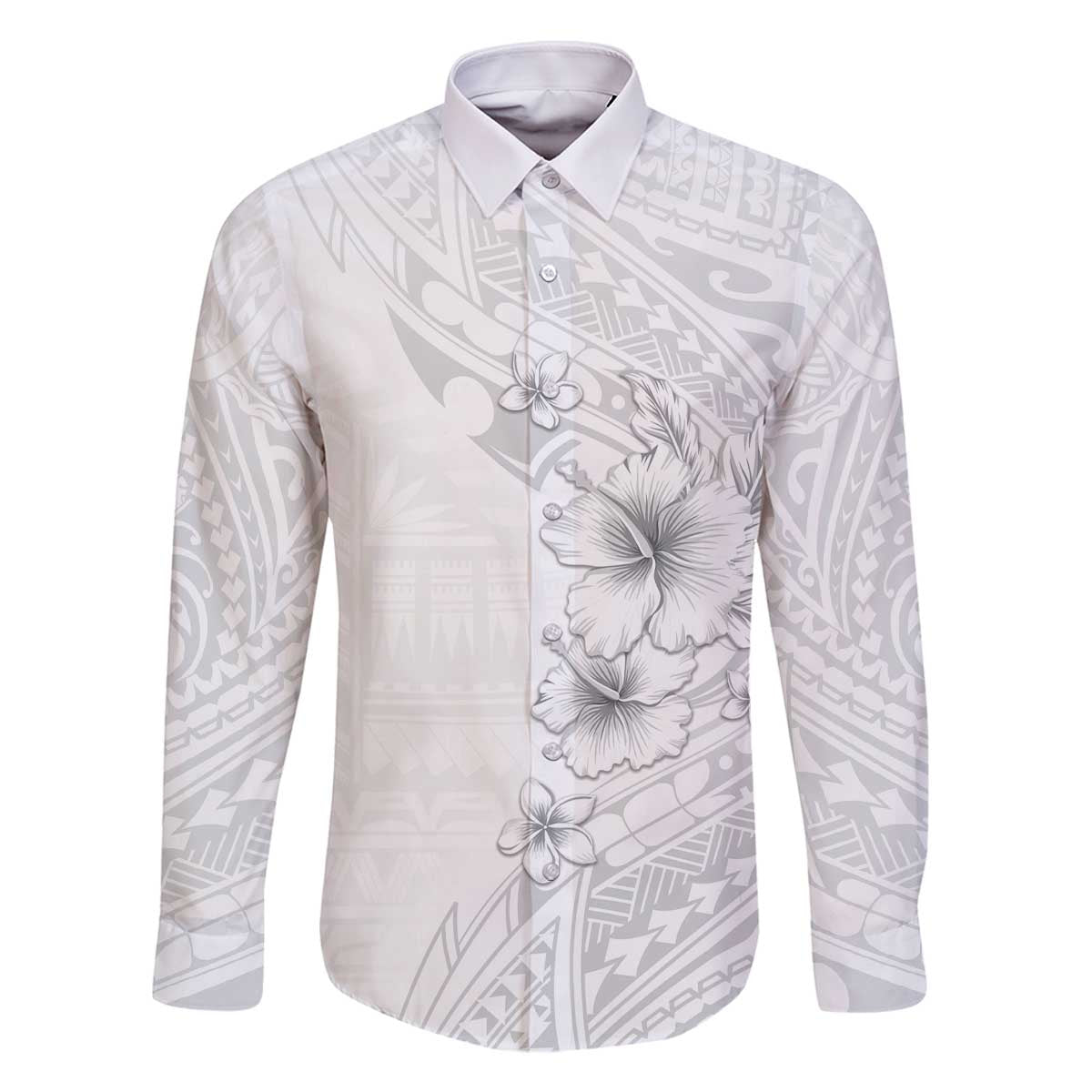Lotu Tamaiti Samoa Family Matching Off The Shoulder Long Sleeve Dress and Hawaiian Shirt White Sunday Polynesian Tribal Pattern Elegant Style LT05 Dad's Shirt - Long Sleeve White - Polynesian Pride