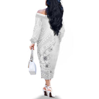 Lotu Tamaiti Samoa Family Matching Off The Shoulder Long Sleeve Dress and Hawaiian Shirt White Sunday Polynesian Tribal Pattern Elegant Style LT05 - Polynesian Pride