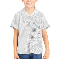 Lotu Tamaiti Samoa Family Matching Off The Shoulder Long Sleeve Dress and Hawaiian Shirt White Sunday Polynesian Tribal Pattern Elegant Style LT05 Son's Shirt White - Polynesian Pride