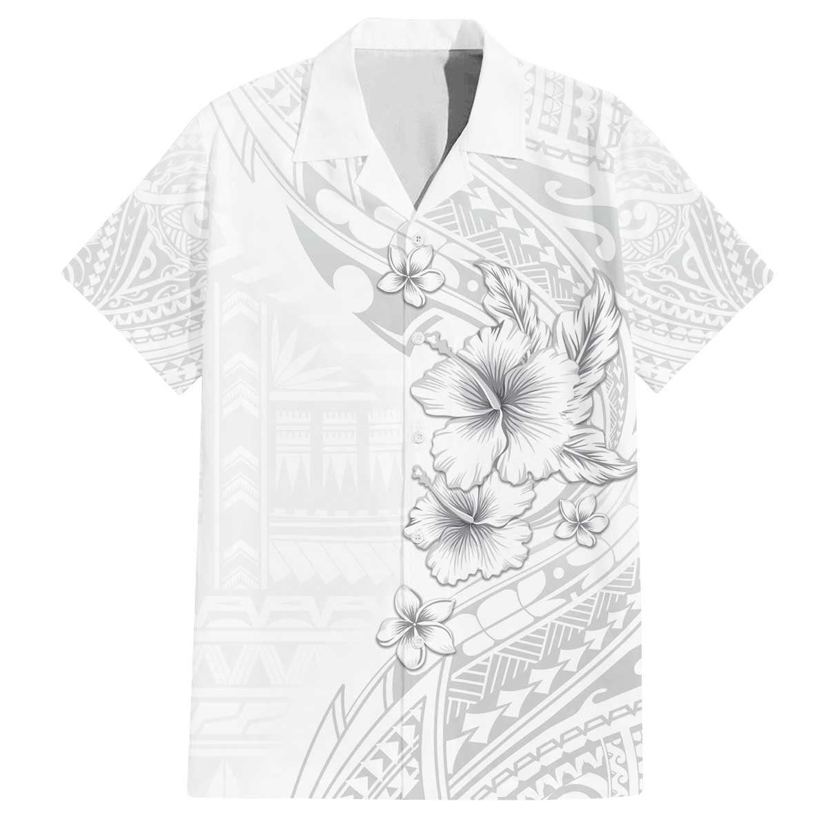 Lotu Tamaiti Samoa Family Matching Off Shoulder Short Dress and Hawaiian Shirt White Sunday Polynesian Tribal Pattern Elegant Style LT05 Dad's Shirt - Short Sleeve White - Polynesian Pride