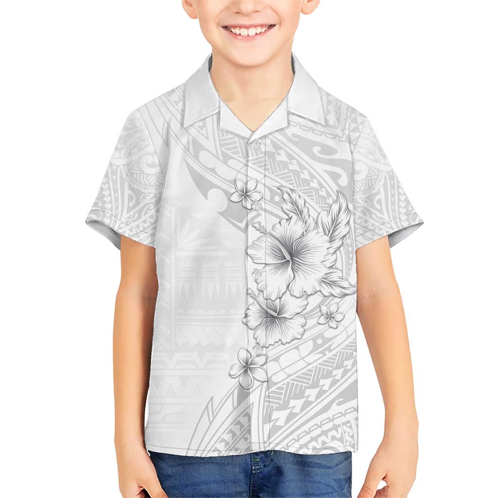 Lotu Tamaiti Samoa Family Matching Short Sleeve Bodycon Dress and Hawaiian Shirt White Sunday Polynesian Tribal Pattern Elegant Style LT05 Son's Shirt White - Polynesian Pride