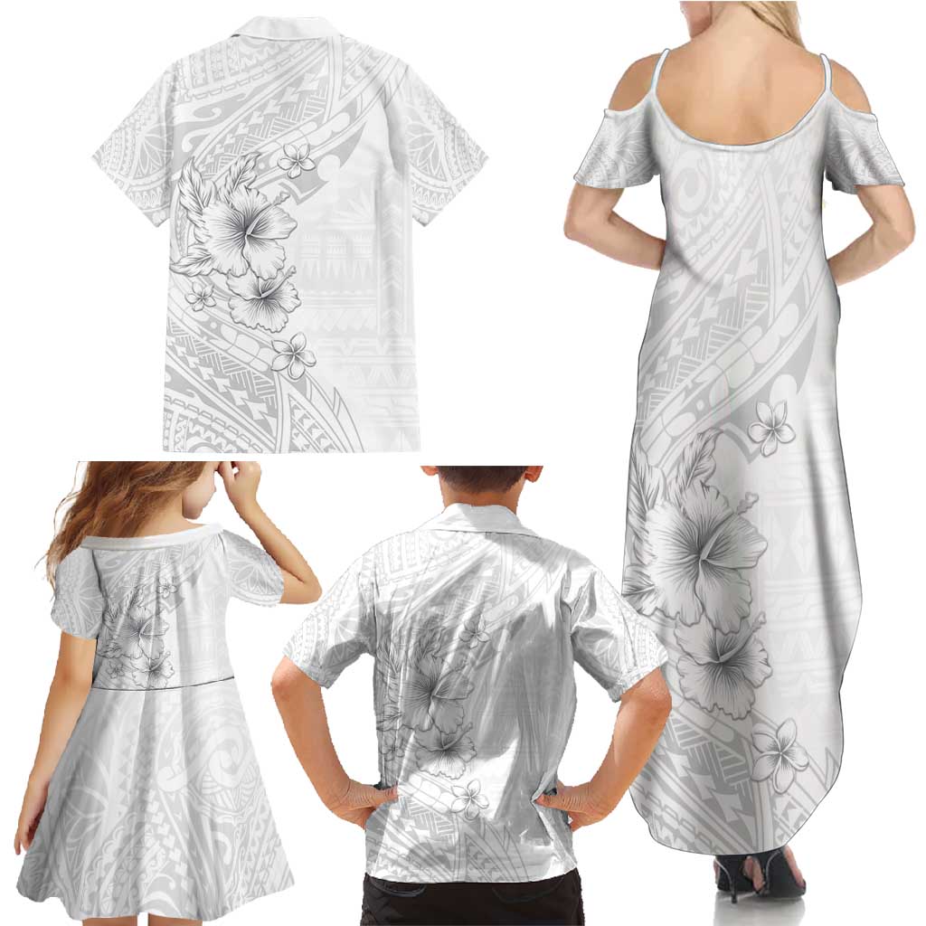 Lotu Tamaiti Samoa Family Matching Summer Maxi Dress and Hawaiian Shirt White Sunday Polynesian Tribal Pattern Elegant Style LT05 - Polynesian Pride